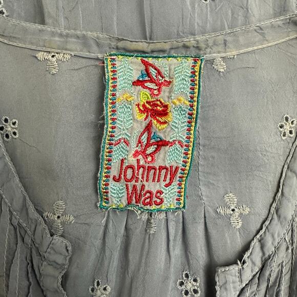 Johnny Was Slate Gray Eyelet Embroidered Tunic Top Boho Peasant Blouse Small - Picture 2 of 9